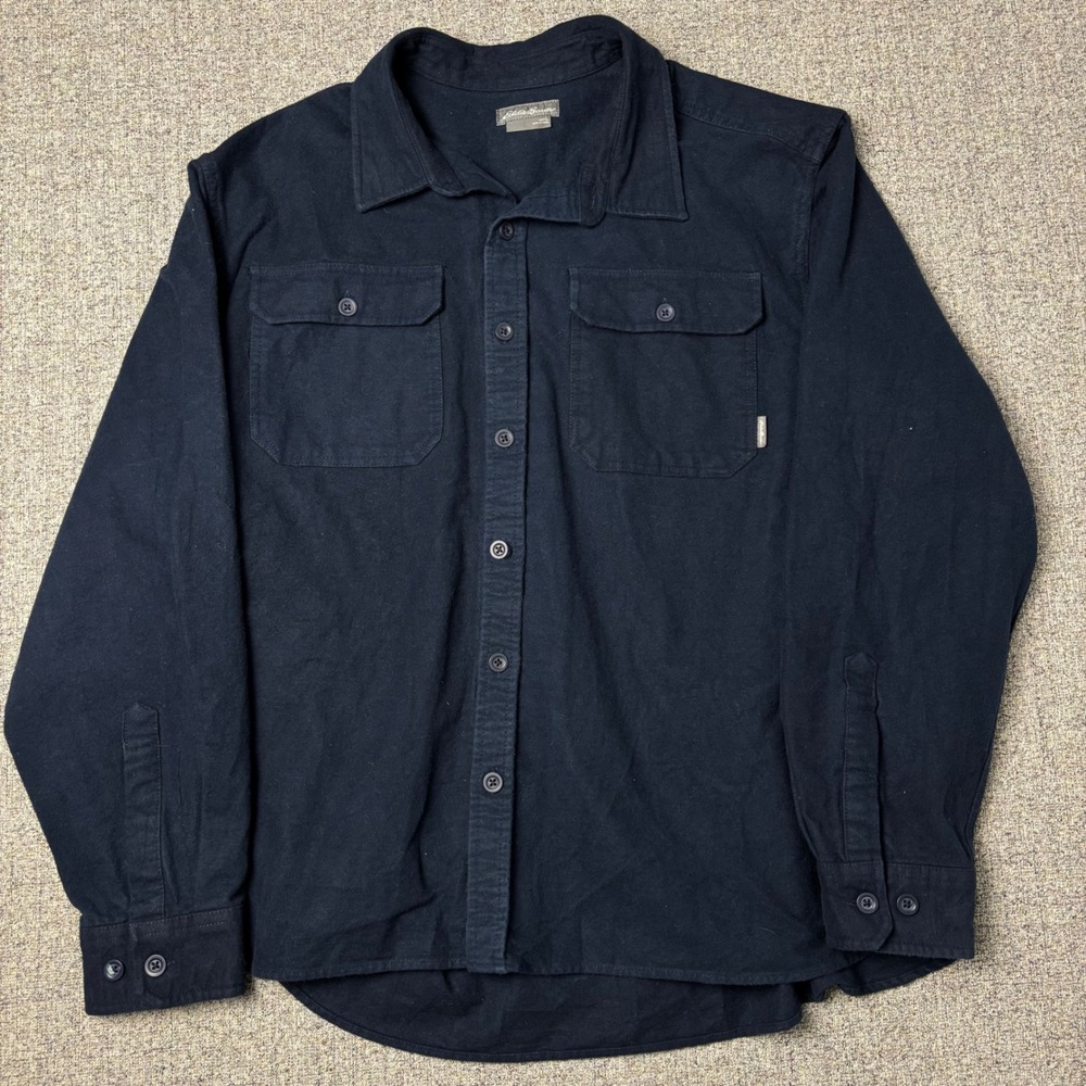 Eddie Bauer Button-Down Shirt Mens L Navy Blue‎ Long Sleeve Outdoor Workwear